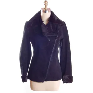 Vintage Womens Black  Pony/Suede Asymmetrical  Zipper Jacket 1970s Italy  App.Size 6