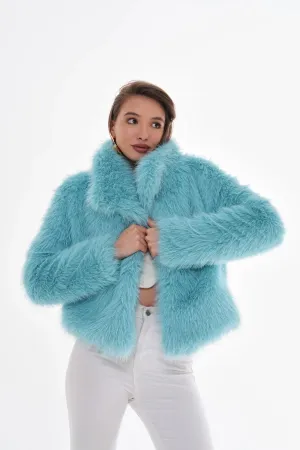 Wide Collar Faux Fur Coat – Light Blue