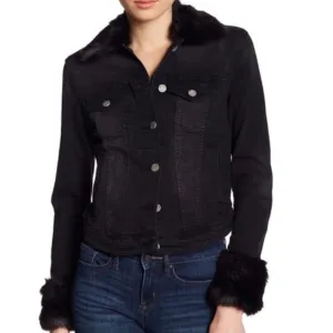 WILLIAM RAST Black Sussex Denim Jacket With Faux-fur Trim 0Size XL NWT
