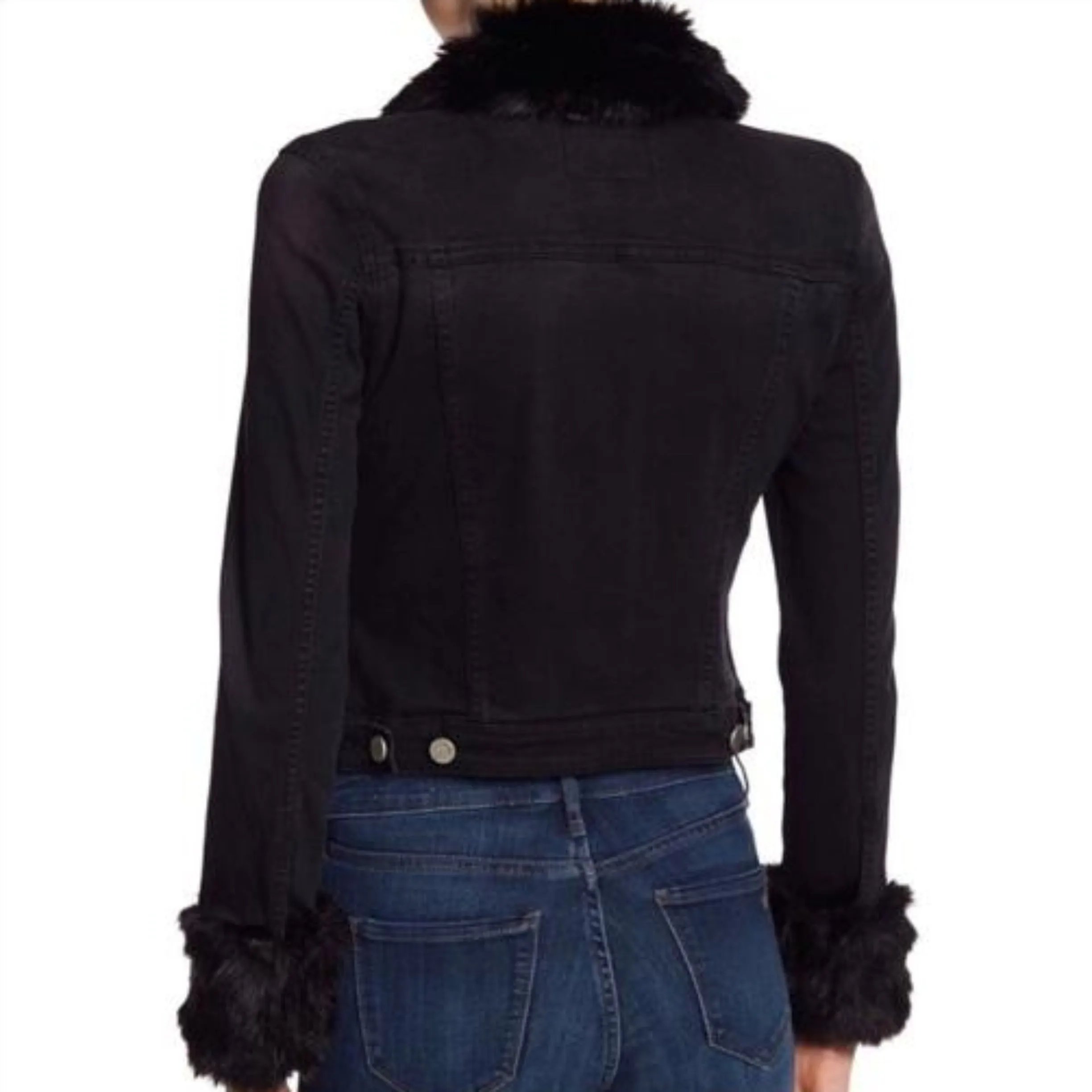 WILLIAM RAST Black Sussex Denim Jacket With Faux-fur Trim 0Size XL NWT