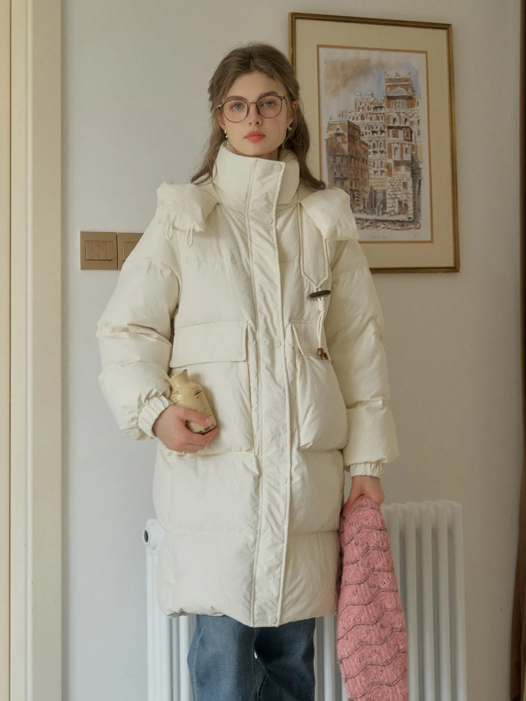 Winifred Mockneck Mid-Length Pocket Down Jacket - Khai