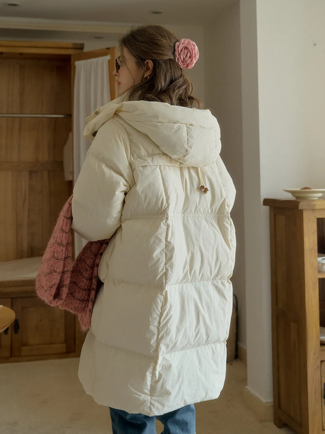 Winifred Mockneck Mid-Length Pocket Down Jacket - Khai