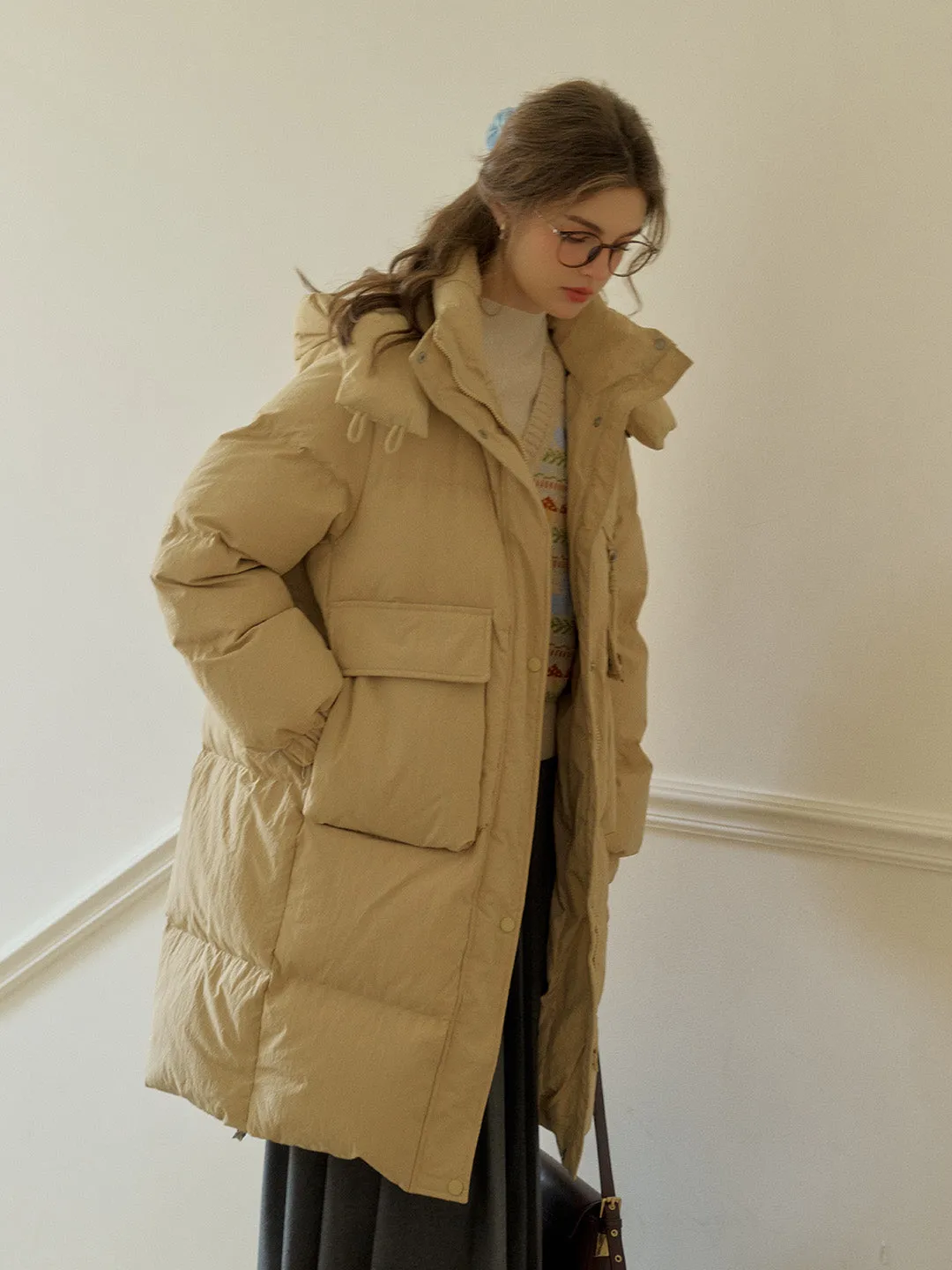 Winifred Mockneck Mid-Length Pocket Down Jacket - Khai