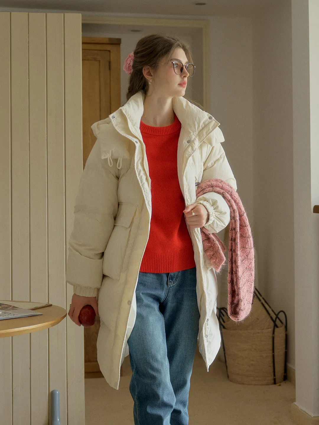 Winifred Mockneck Mid-Length Pocket Down Jacket - Khai