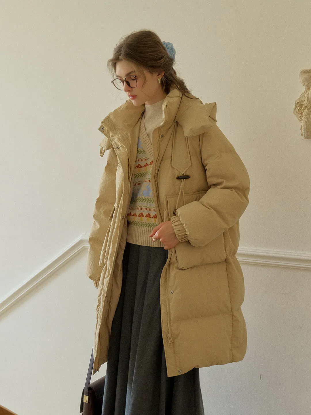 Winifred Mockneck Mid-Length Pocket Down Jacket - Khai