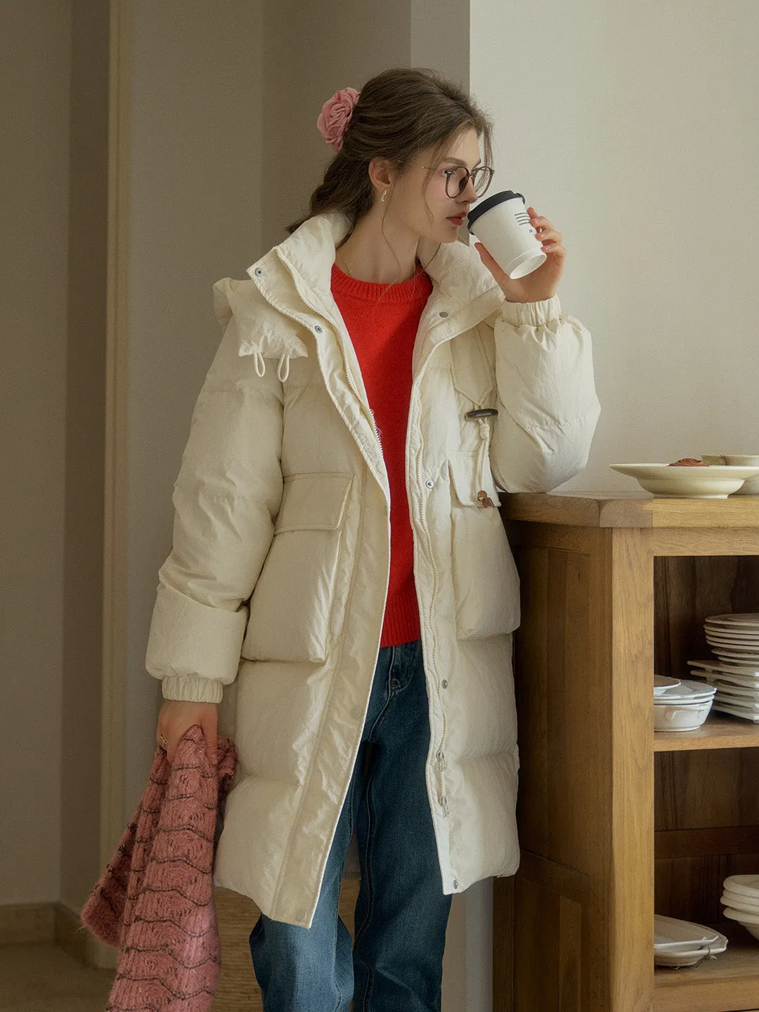 Winifred Mockneck Mid-Length Pocket Down Jacket - Khai