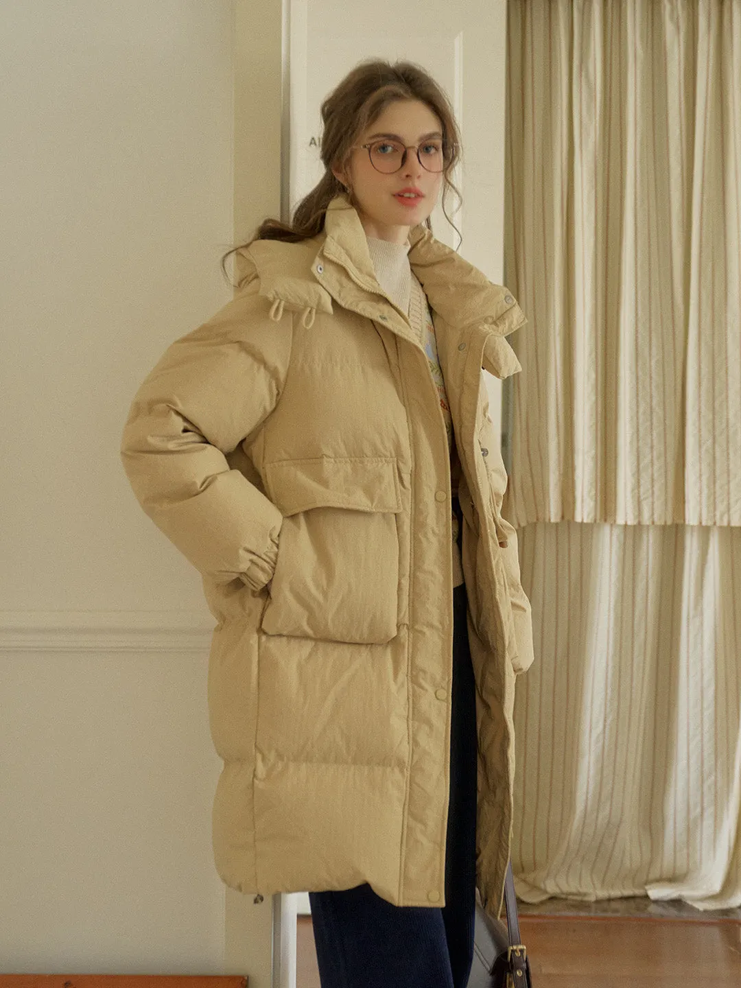 Winifred Mockneck Mid-Length Pocket Down Jacket - Khai