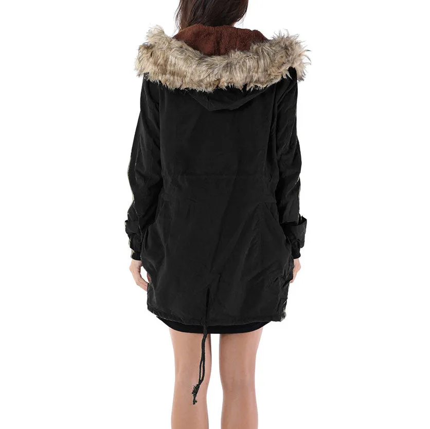 Winter Army Green Coat Fur Collar Hooded Padded Cotton Padded Cotton Women
