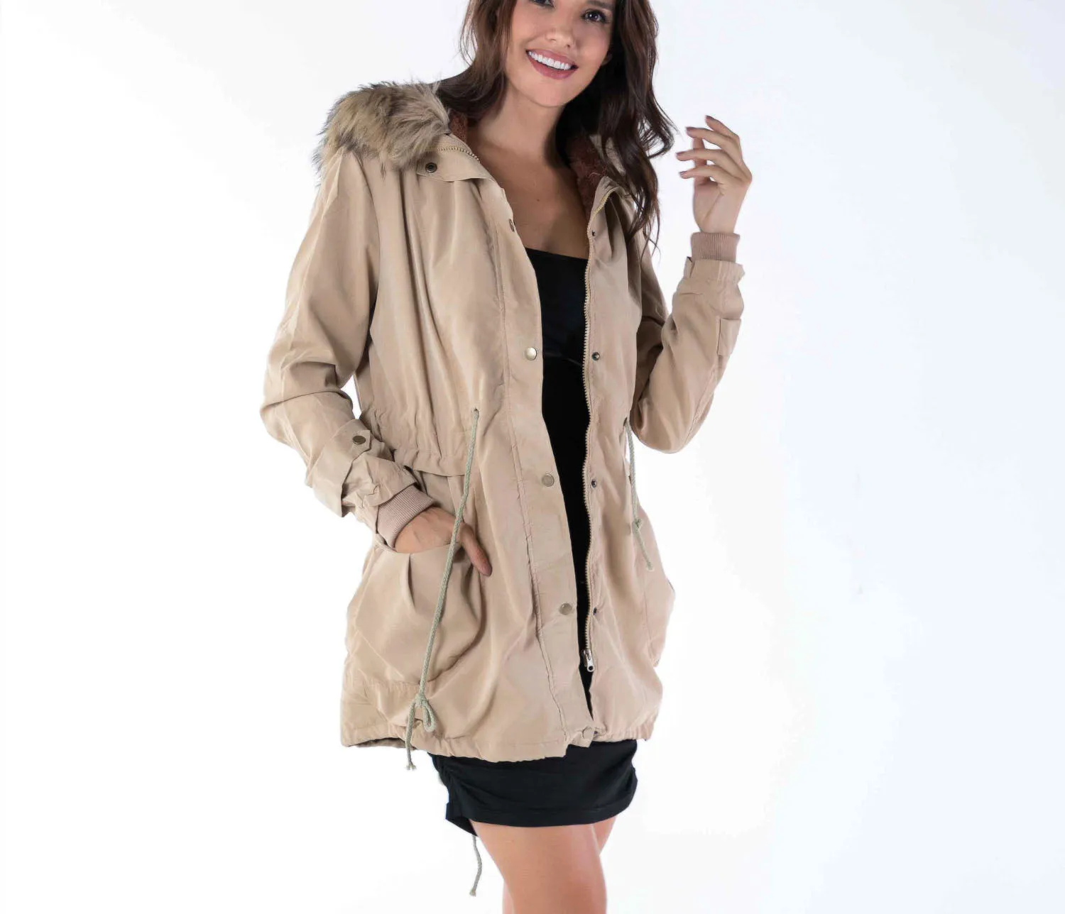 Winter Army Green Coat Fur Collar Hooded Padded Cotton Padded Cotton Women