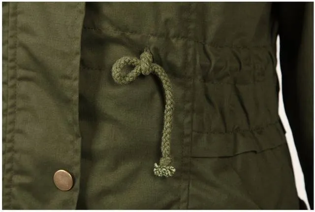 Winter Army Green Coat Fur Collar Hooded Padded Cotton Padded Cotton Women
