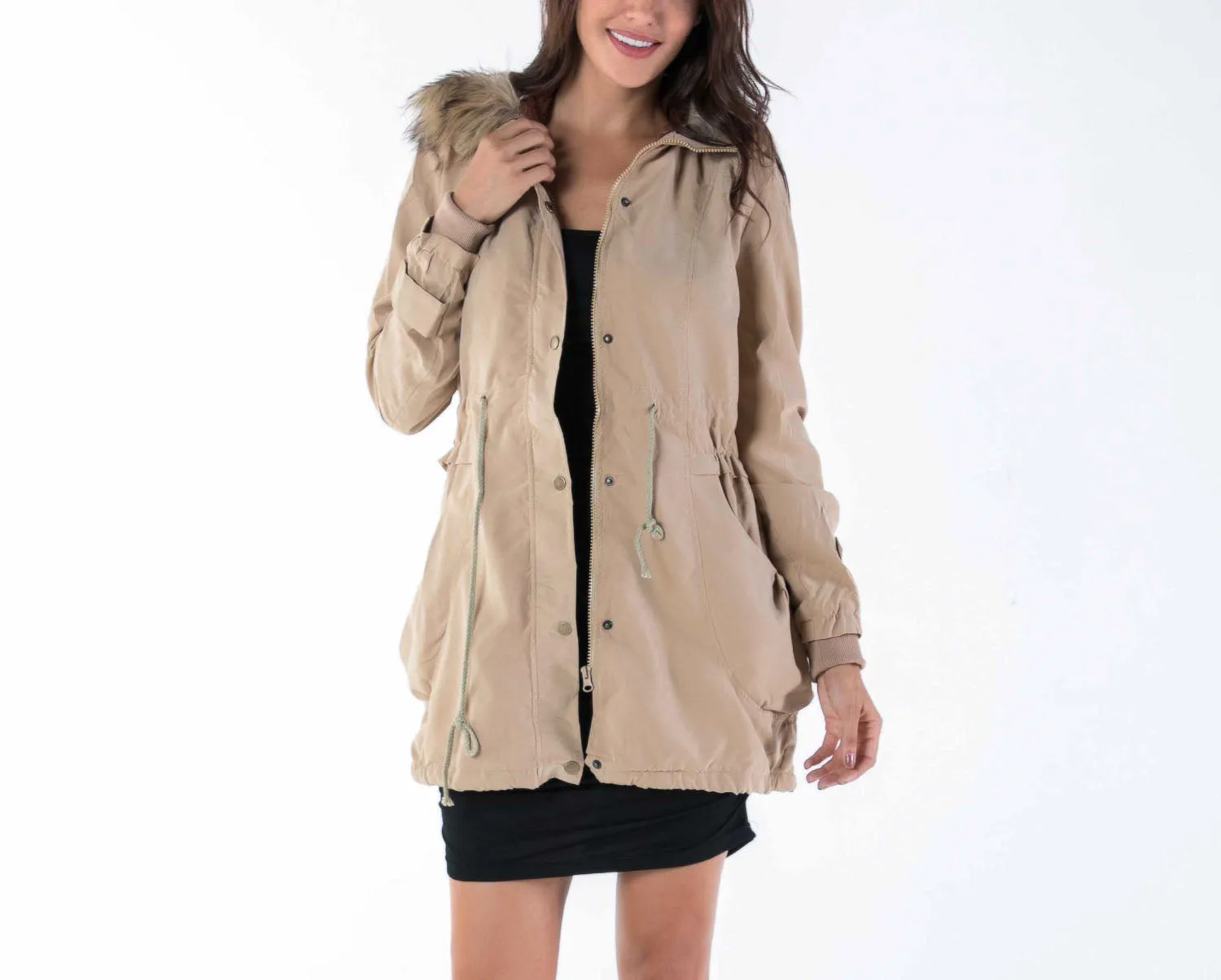 Winter Army Green Coat Fur Collar Hooded Padded Cotton Padded Cotton Women