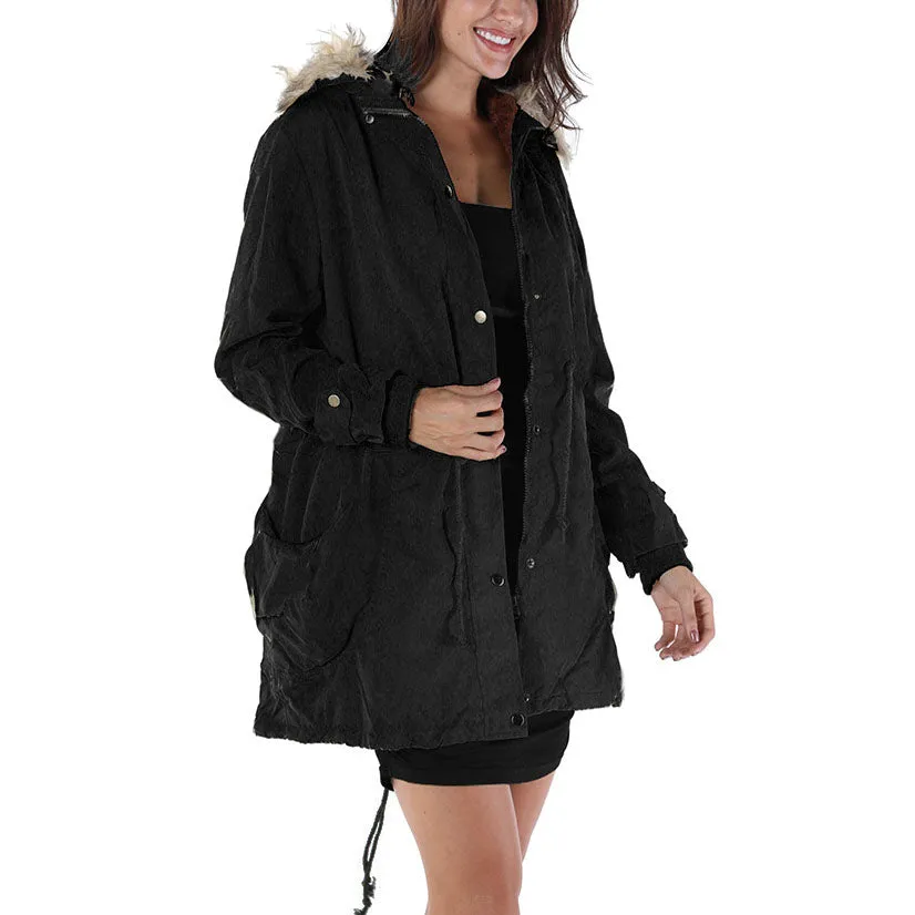 Winter Army Green Coat Fur Collar Hooded Padded Cotton Padded Cotton Women