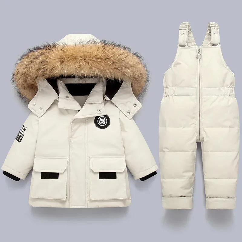 Winter Snowsuit Down Thick Jackets Parka and Jumpsuit Set for Boys Girls 1-5Y
