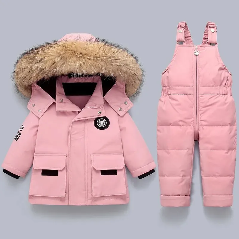 Winter Snowsuit Down Thick Jackets Parka and Jumpsuit Set for Boys Girls 1-5Y