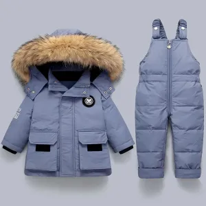 Winter Snowsuit Down Thick Jackets Parka and Jumpsuit Set for Boys Girls 1-5Y