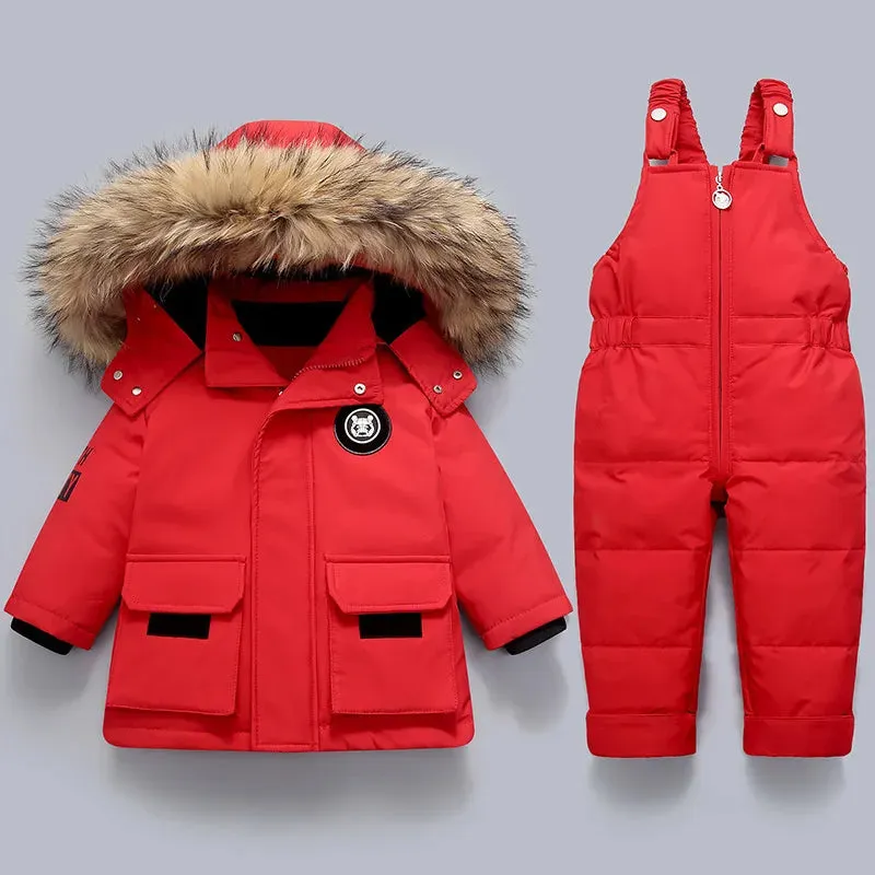 Winter Snowsuit Down Thick Jackets Parka and Jumpsuit Set for Boys Girls 1-5Y