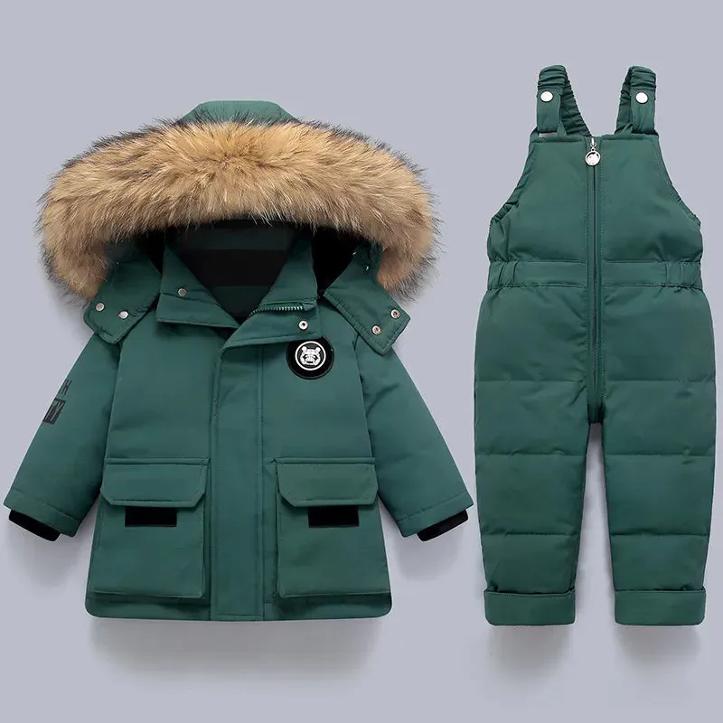 Winter Snowsuit Down Thick Jackets Parka and Jumpsuit Set for Boys Girls 1-5Y