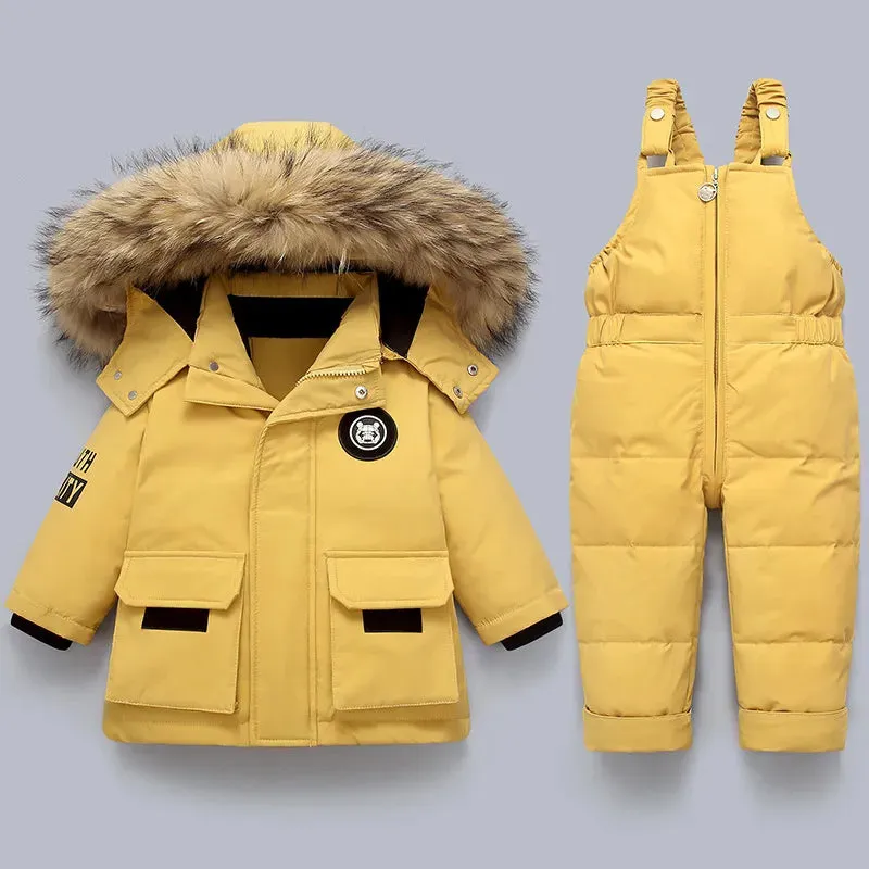Winter Snowsuit Down Thick Jackets Parka and Jumpsuit Set for Boys Girls 1-5Y