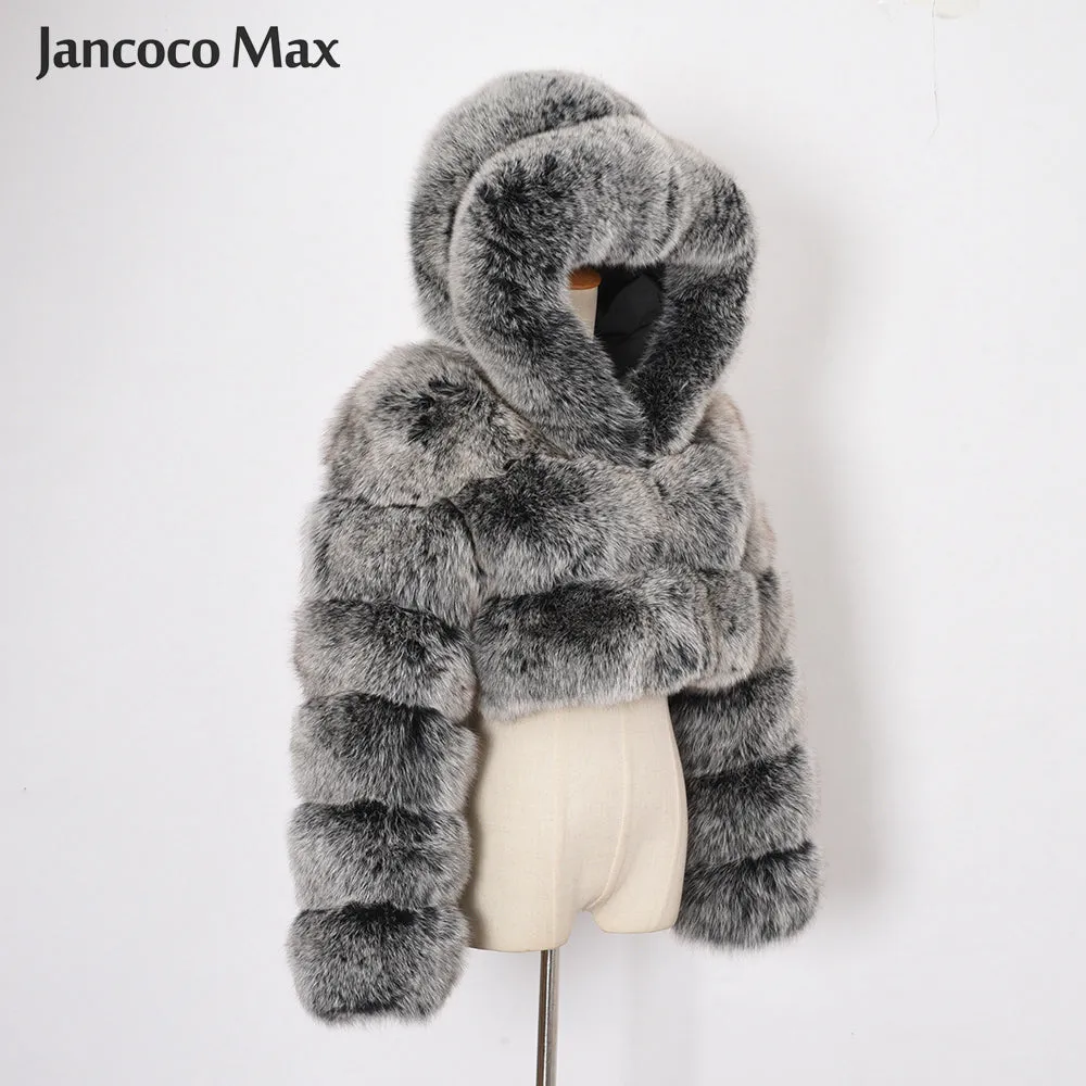 Winter Women Fashion Real Fur Hooded Coats Short Style Fox Fur Jackets