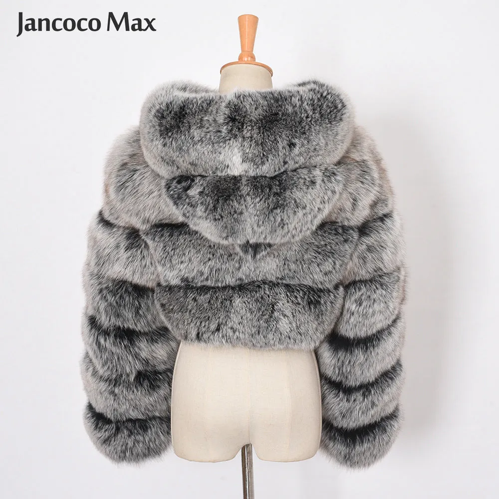 Winter Women Fashion Real Fur Hooded Coats Short Style Fox Fur Jackets