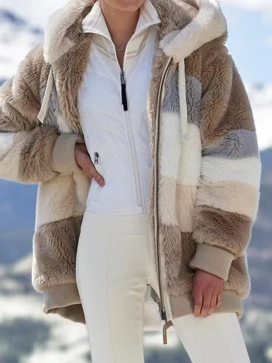 Women Long Warm Oversized Teddy Bear Coat Thick Fleece Faux Fur Hooded Jacket