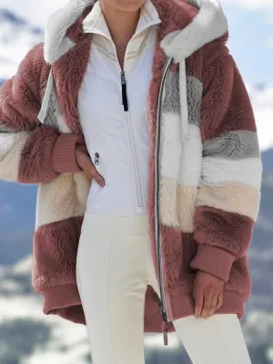 Women Long Warm Oversized Teddy Bear Coat Thick Fleece Faux Fur Hooded Jacket