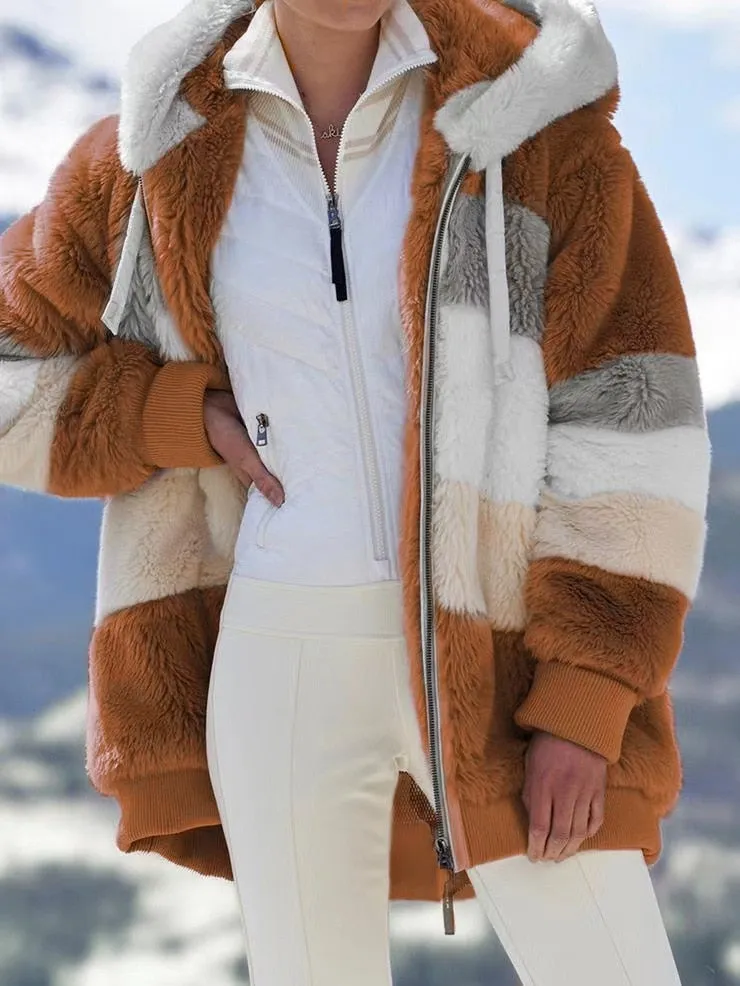 Women Long Warm Oversized Teddy Bear Coat Thick Fleece Faux Fur Hooded Jacket