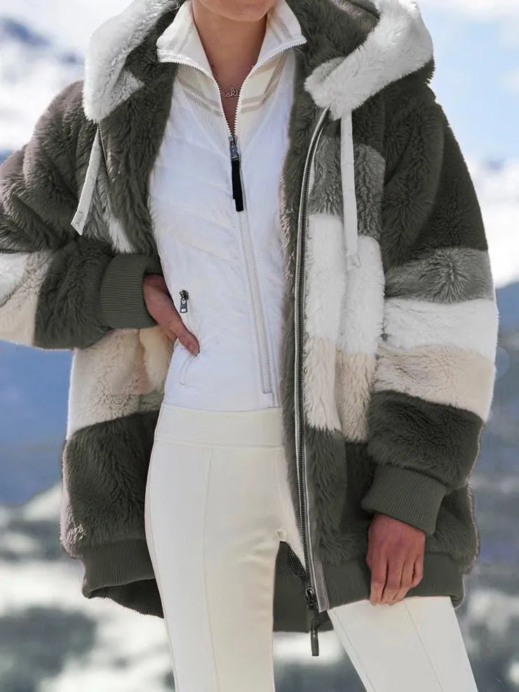 Women Long Warm Oversized Teddy Bear Coat Thick Fleece Faux Fur Hooded Jacket