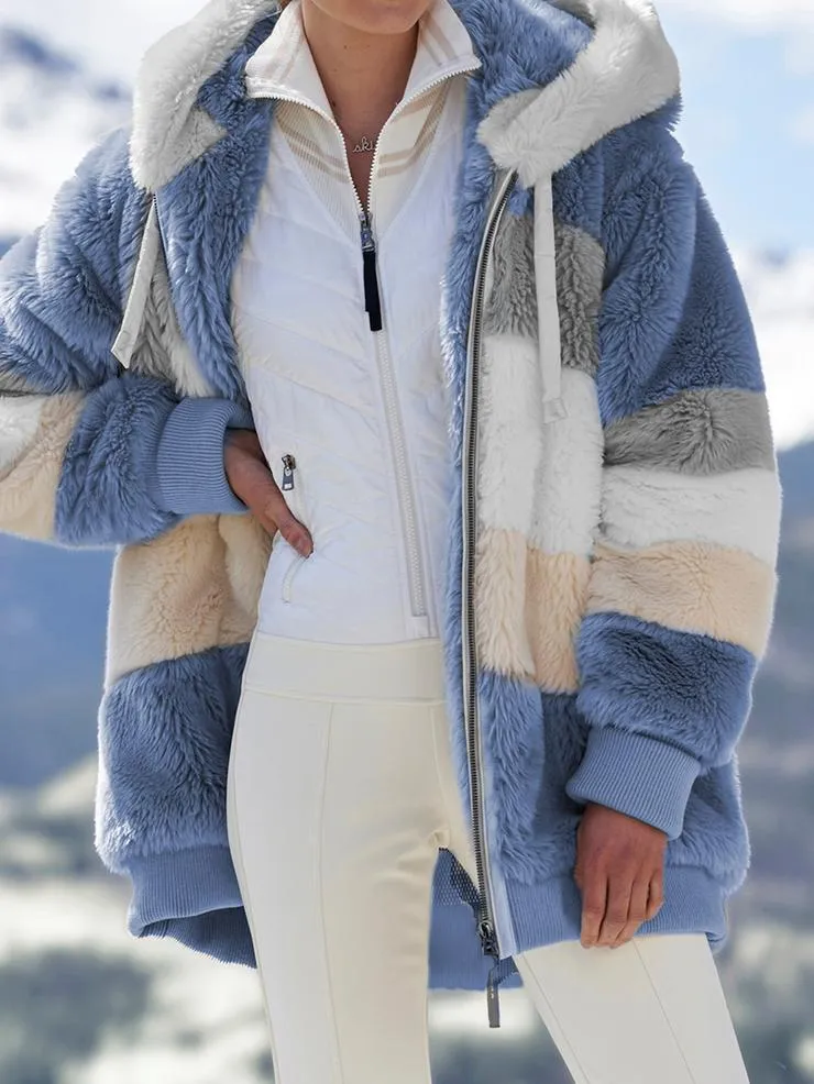 Women Long Warm Oversized Teddy Bear Coat Thick Fleece Faux Fur Hooded Jacket