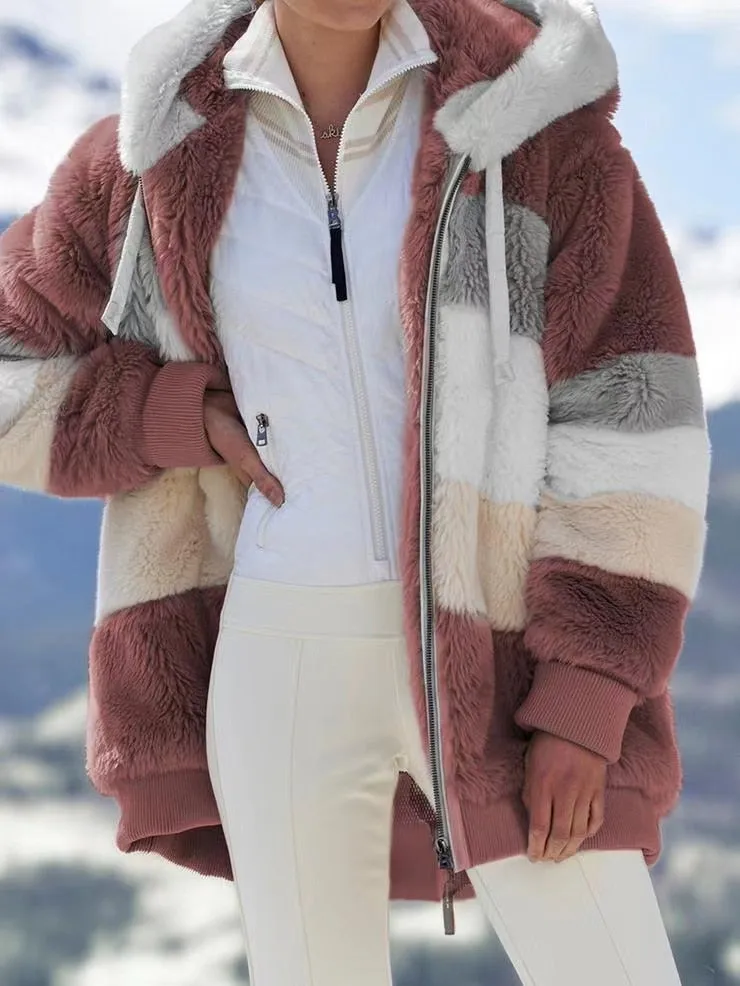 Women Long Warm Oversized Teddy Bear Coat Thick Fleece Faux Fur Hooded Jacket