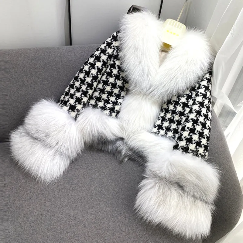 Women Luxury Winter Fashion Fur Jackets Lattice Real Fox Fur Coats