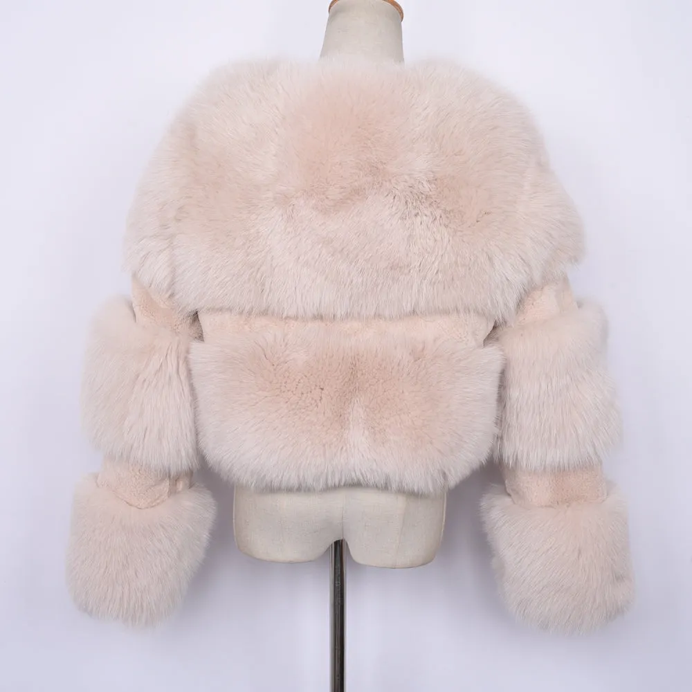 Women Real Fox Fur Coat Cropped Jacket