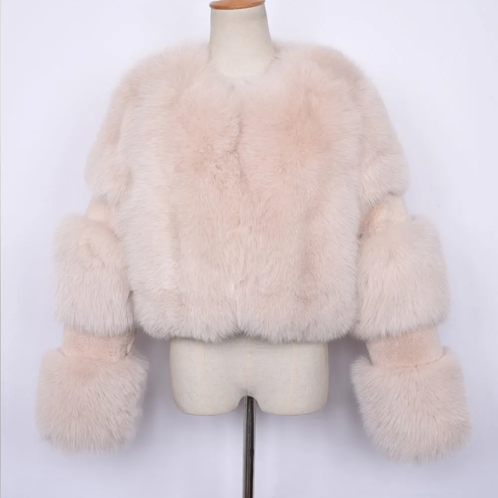 Women Real Fox Fur Coat Cropped Jacket