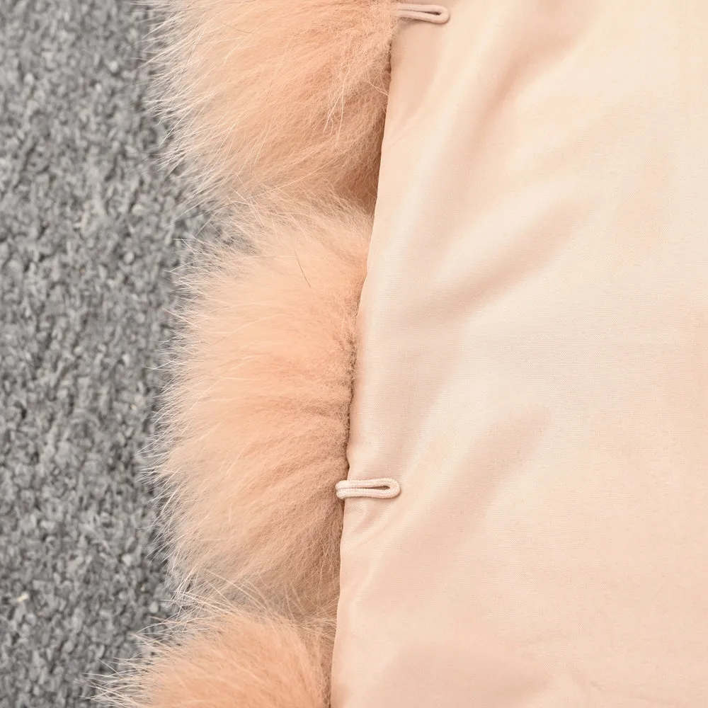 Women Real Fox Fur Coat Winter Saga Fur Full Sleeves Jacket Camel Outerwear