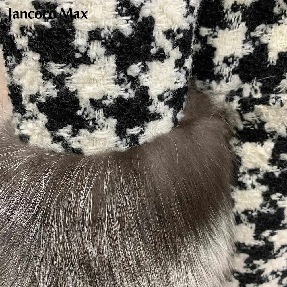 Women Winter New Wool Coat Fox Sleeve Long Real Fox Fur Jacket Warm Overcoat