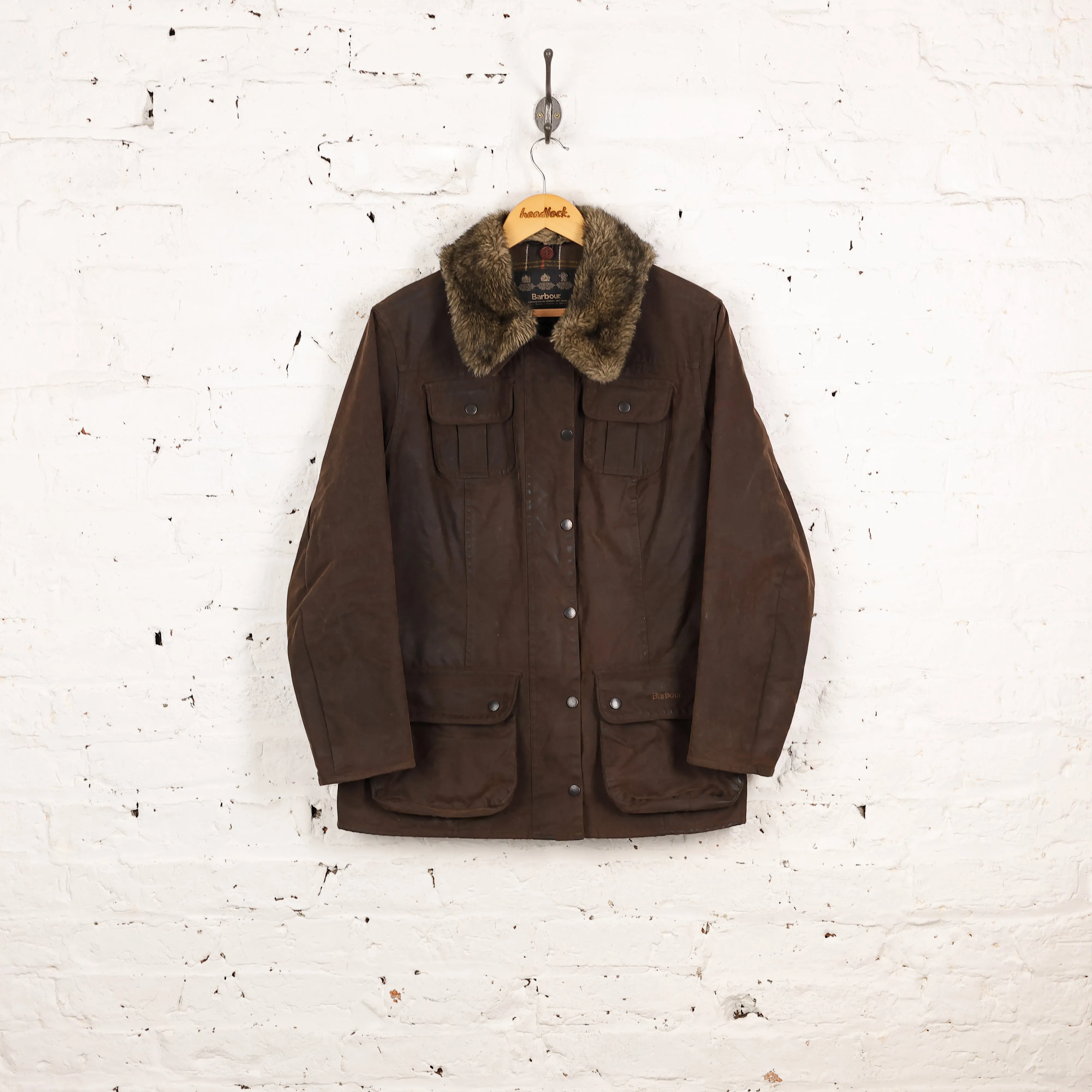 Women's Barbour Faux Fur Trim Utility Wax Jacket - Brown - Women's XL