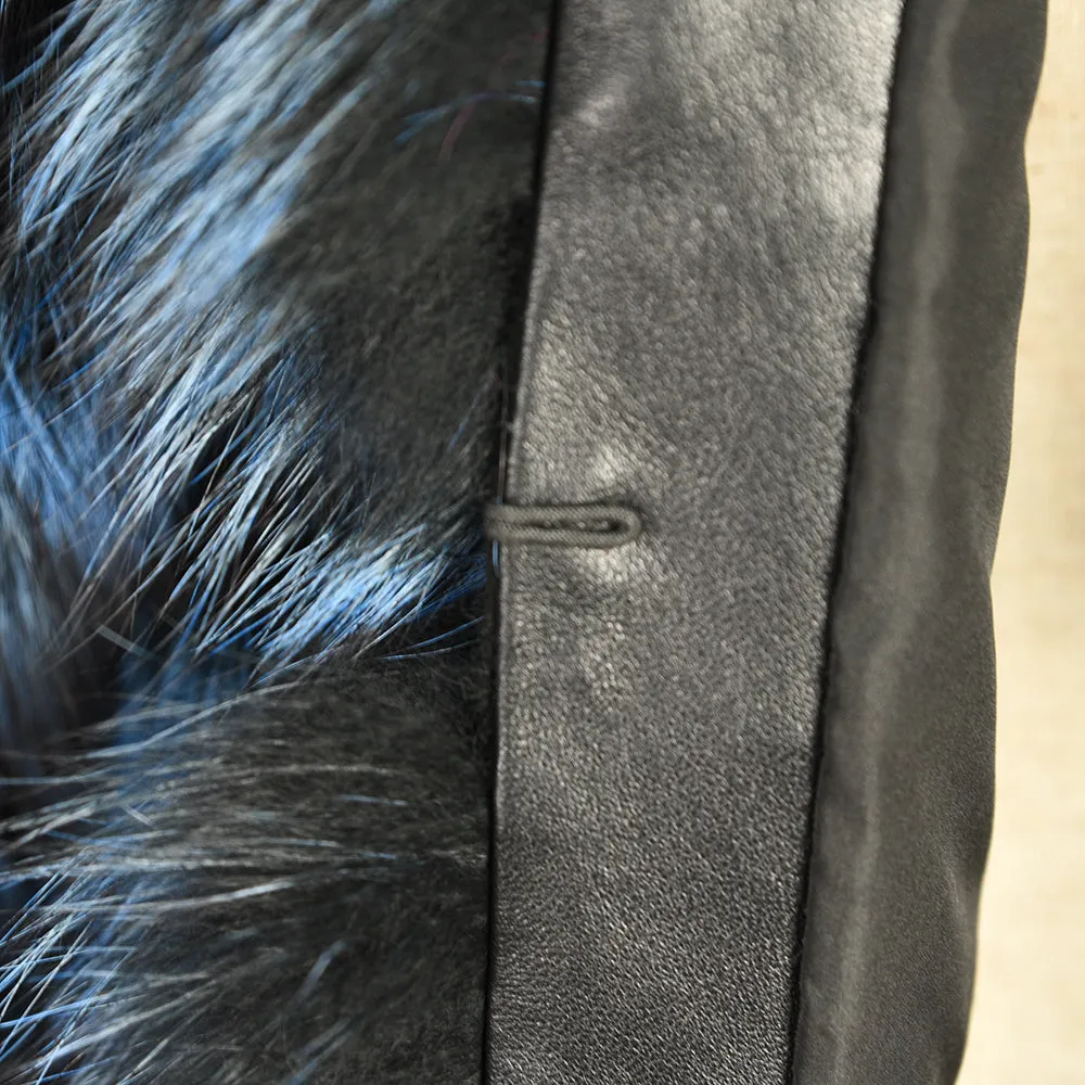 Women's Blue Silver Fox Fur Jacket Lady's Real Fur Coat