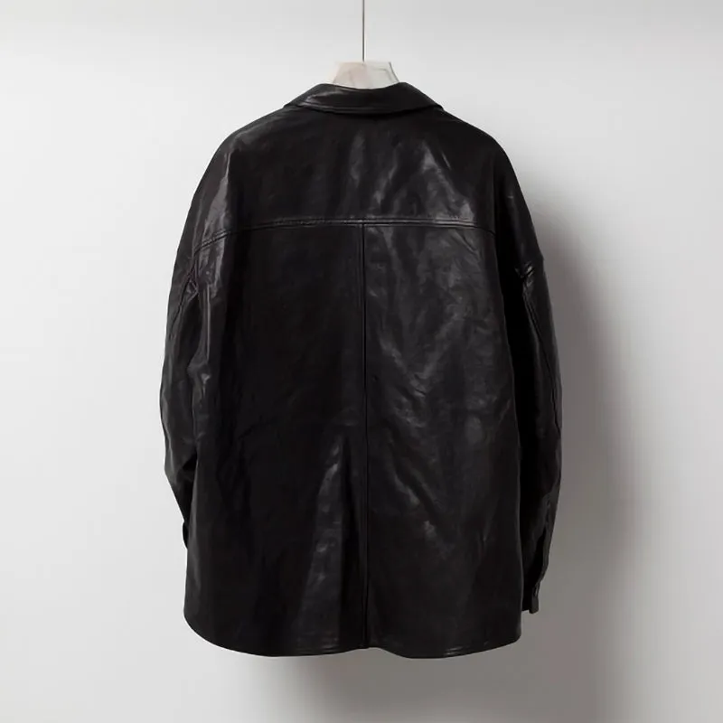 Women's Leather Trench Jacket Genuine Sheepskin Vegetable Tanned Leather Coat Lady Full Sleeve Turn Down Collar CL4020
