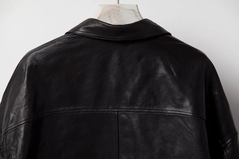 Women's Leather Trench Jacket Genuine Sheepskin Vegetable Tanned Leather Coat Lady Full Sleeve Turn Down Collar CL4020