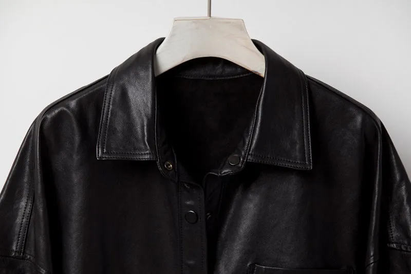 Women's Leather Trench Jacket Genuine Sheepskin Vegetable Tanned Leather Coat Lady Full Sleeve Turn Down Collar CL4020