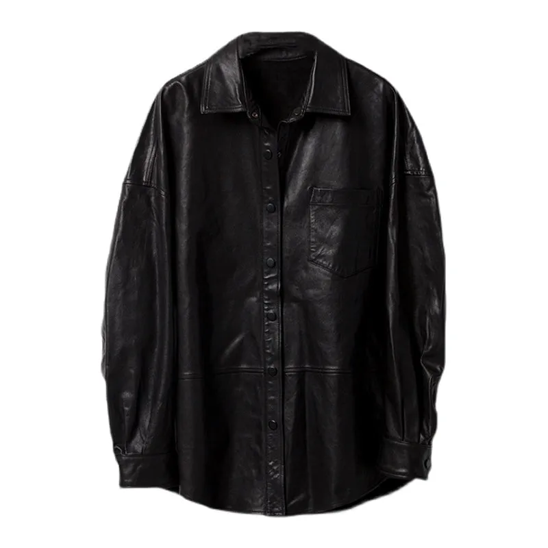 Women's Leather Trench Jacket Genuine Sheepskin Vegetable Tanned Leather Coat Lady Full Sleeve Turn Down Collar CL4020