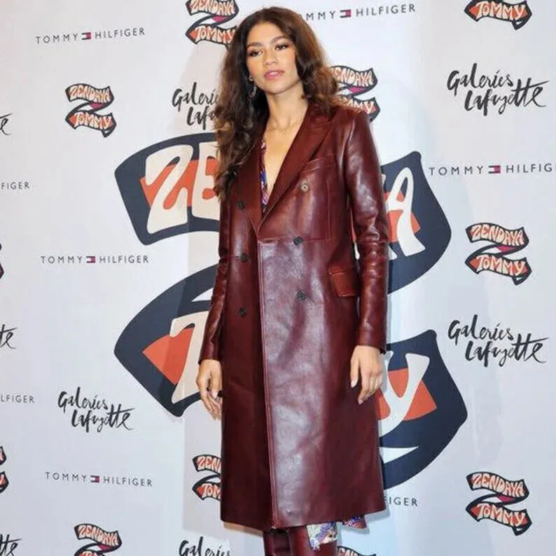 Women's New Trench Leather coat. Real Soft Lambskin Leather. Burgundy Long Coat.