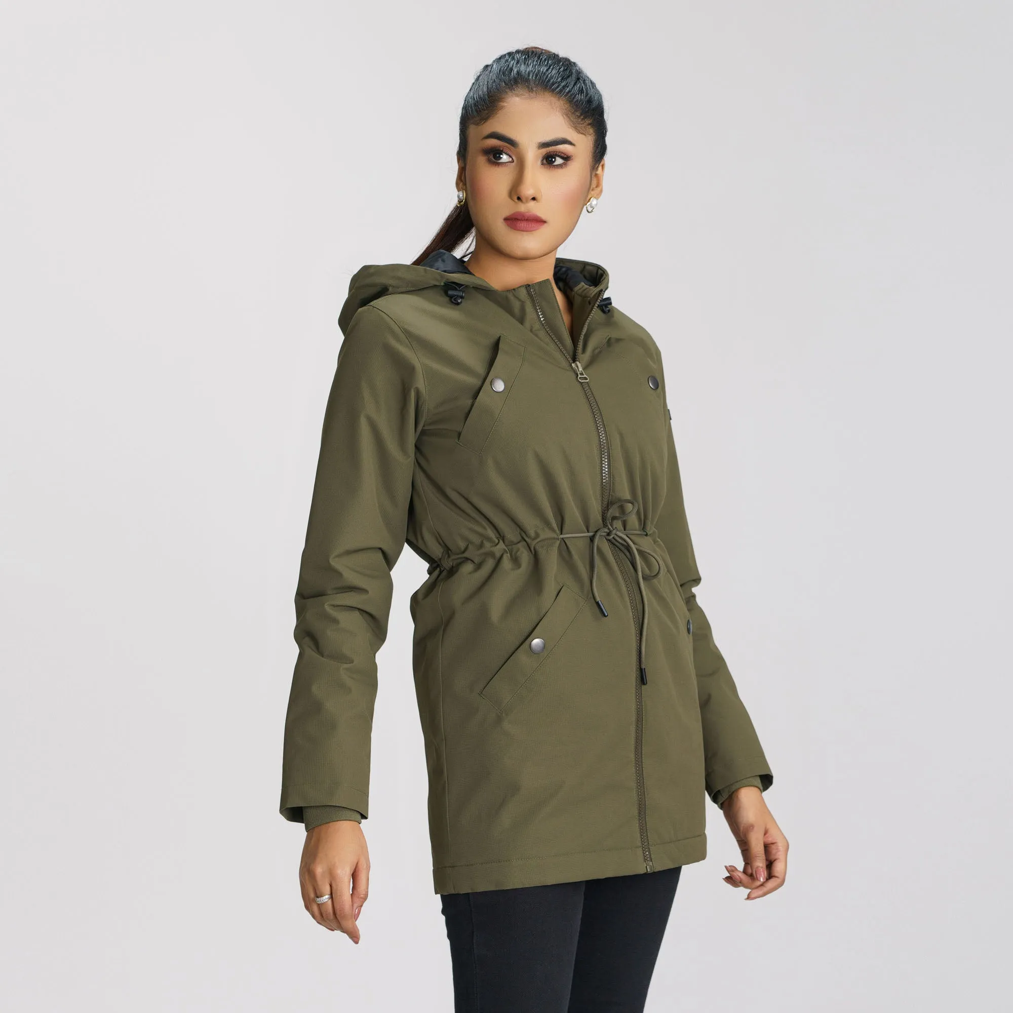 Womens Olive Windbreaker Coat