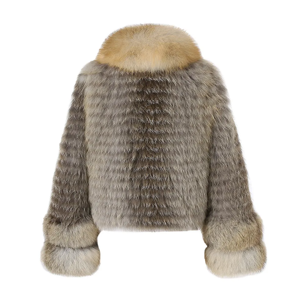 Women's Real Fox Fur Knitted Coat with Big Collar