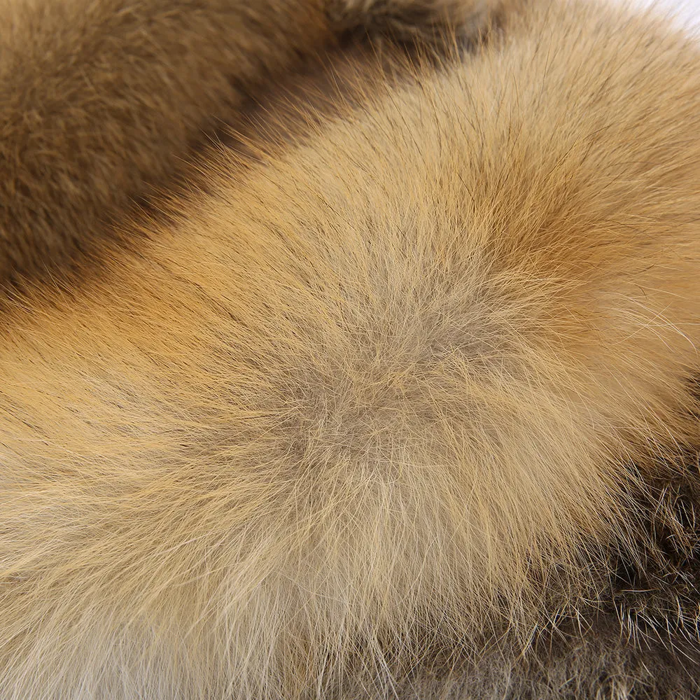 Women's Real Fox Fur Knitted Coat with Big Collar