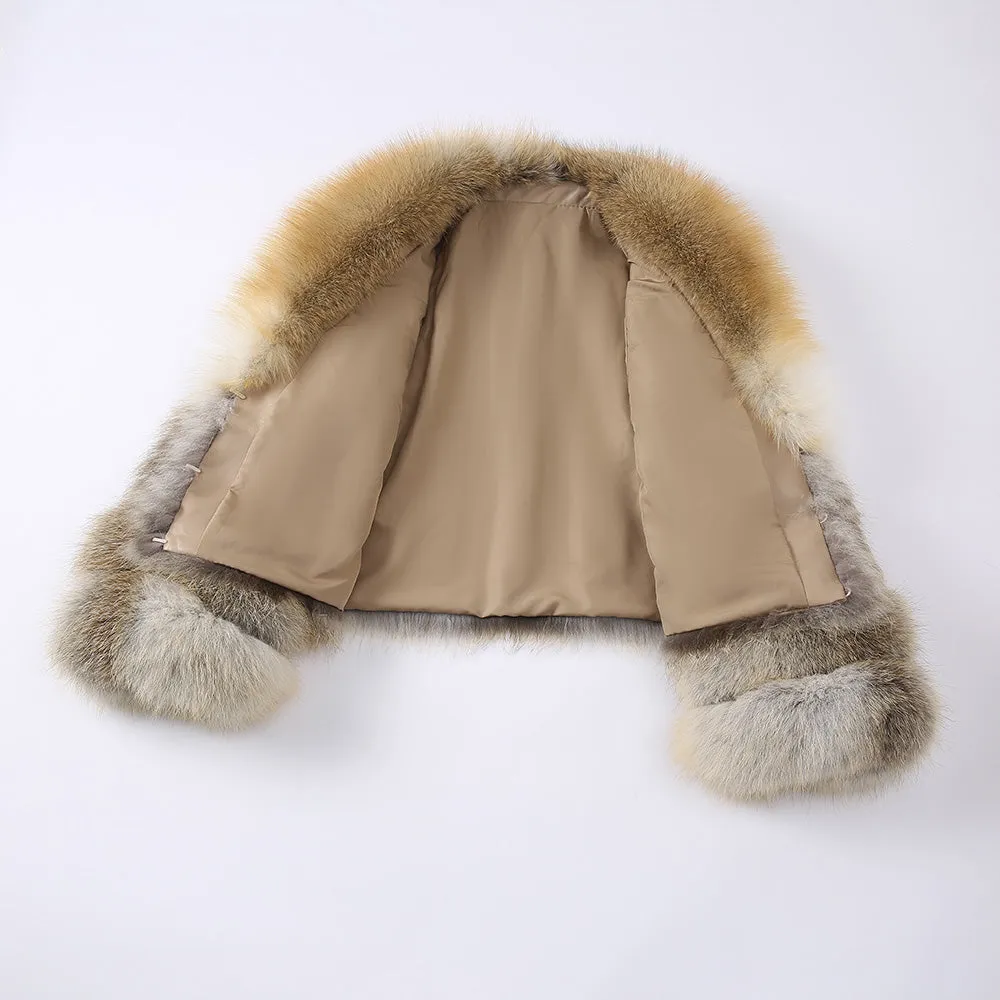 Women's Real Fox Fur Knitted Coat with Big Collar