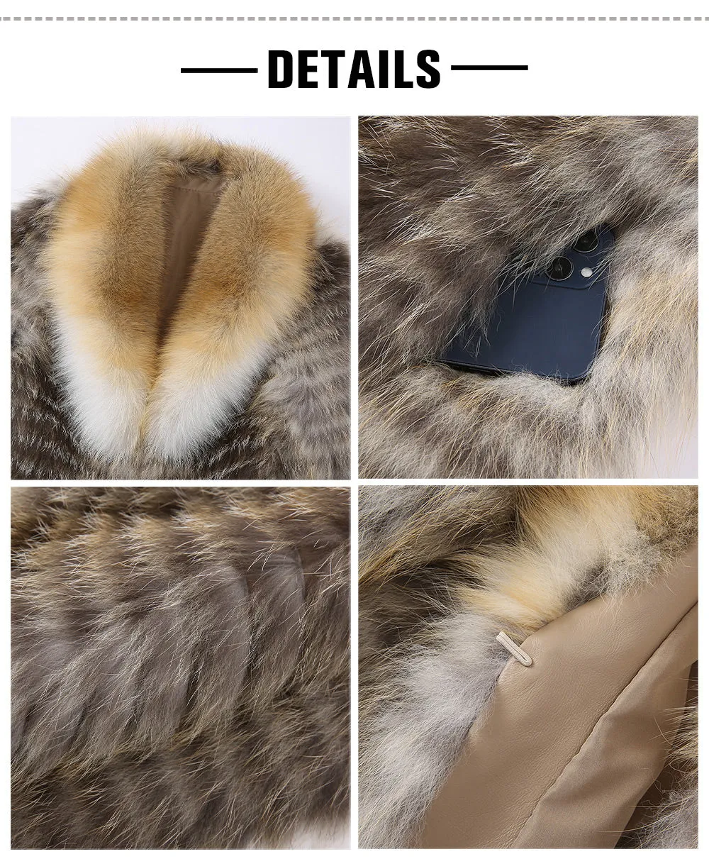 Women's Real Fox Fur Knitted Coat with Big Collar
