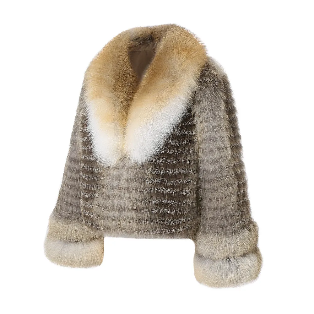 Women's Real Fox Fur Knitted Coat with Big Collar