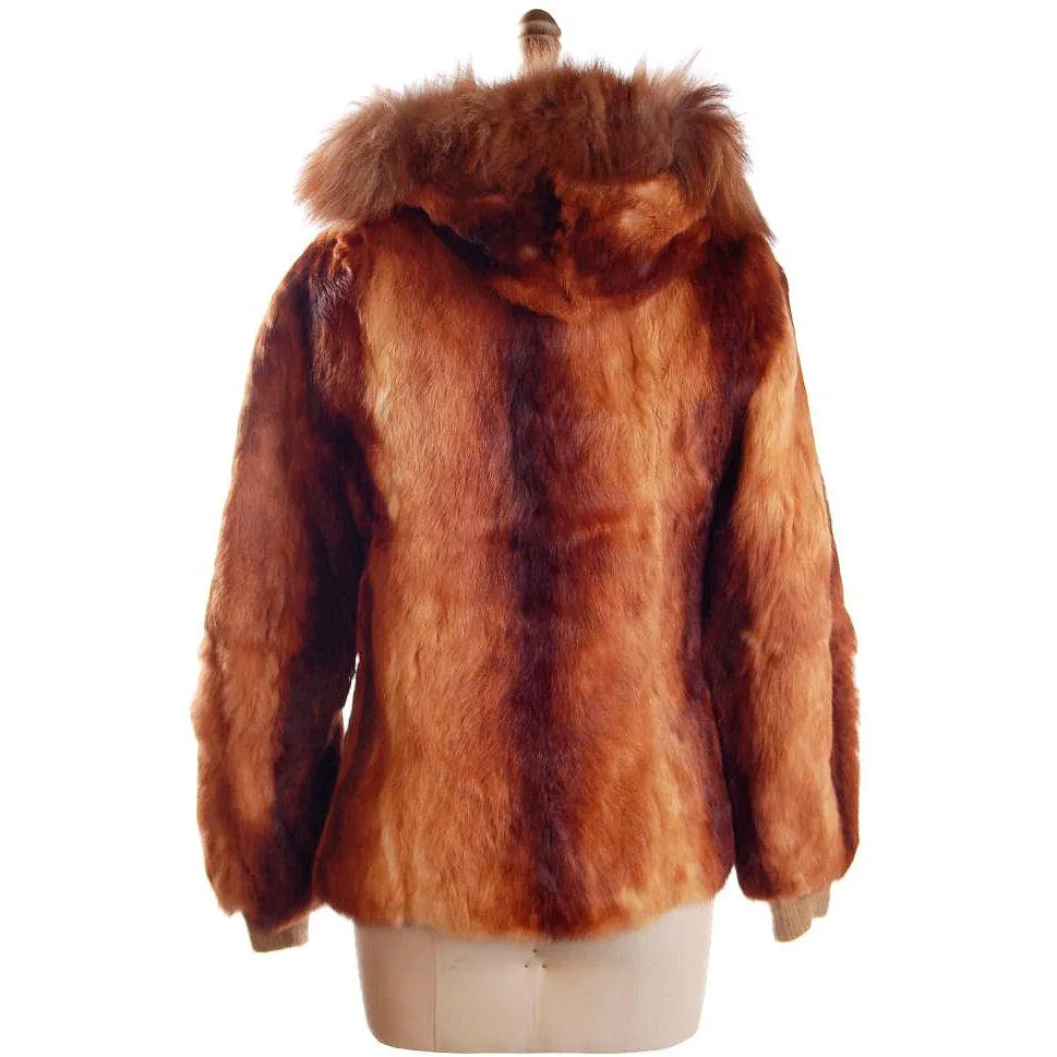 Womens Vintage 1970s Coat Rust Brown Red Rabbit Parka 36" Bust Size S