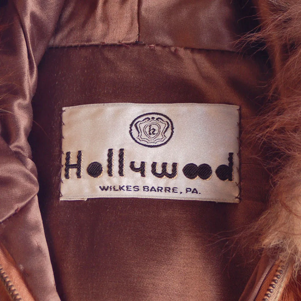 Womens Vintage 1970s Coat Rust Brown Red Rabbit Parka 36" Bust Size S